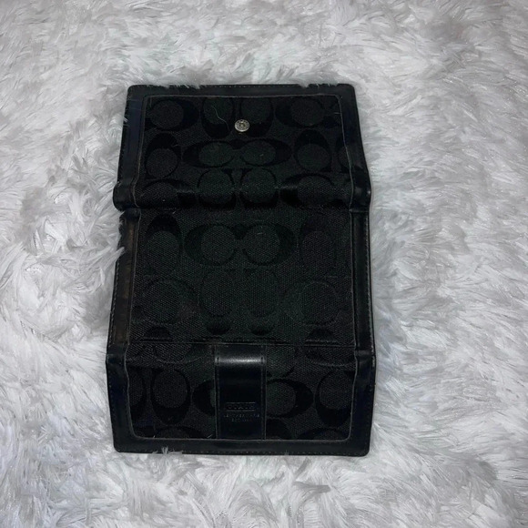 Coach Signature Tri-Fold Wallet Black Canvas with Leather Detail Y2K - Picture 5 of 5
